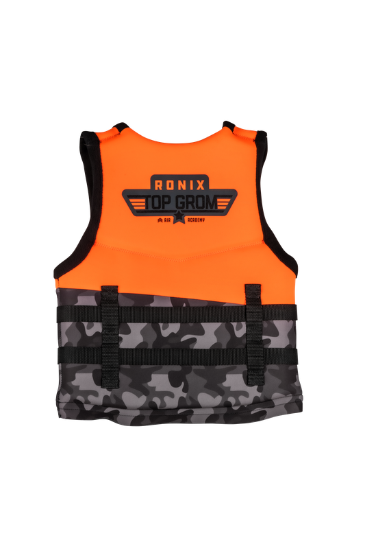 2024 Ronix Top Grom Boys CGA Vest - Orange/Black Camo - Youth (50-90lbs)